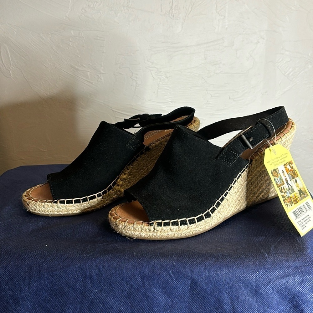 TOMS Women's Black Monica Slingback Wedge Sandals